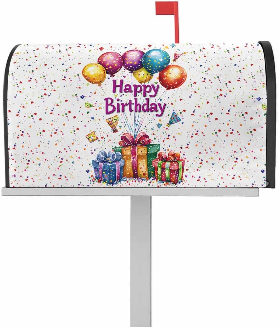 Happy Birthday Mailbox Covers Magnetic Standard Size, Cartoon Colorful Balloon Gift Funny Decorative Post Letter Numbers Box Wrap Decoration Covers Small Accessories for Garden Yard Outdoor Décor
