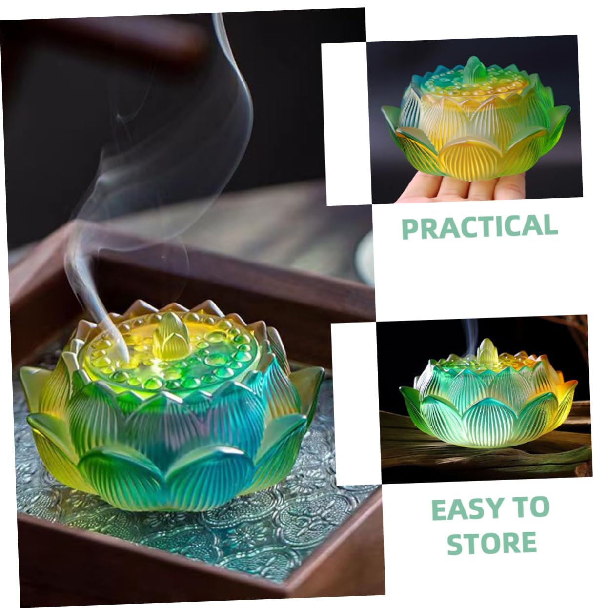 MAGICLULU Bruciatore Incenso Casa in Vetro Forma Di Loto Portaincenso Antiscivolo e Resistente Per Ambienti Interni Zen Decorazione Elegante e Pratica Per Soggiorno Ufficio e Ristoranti