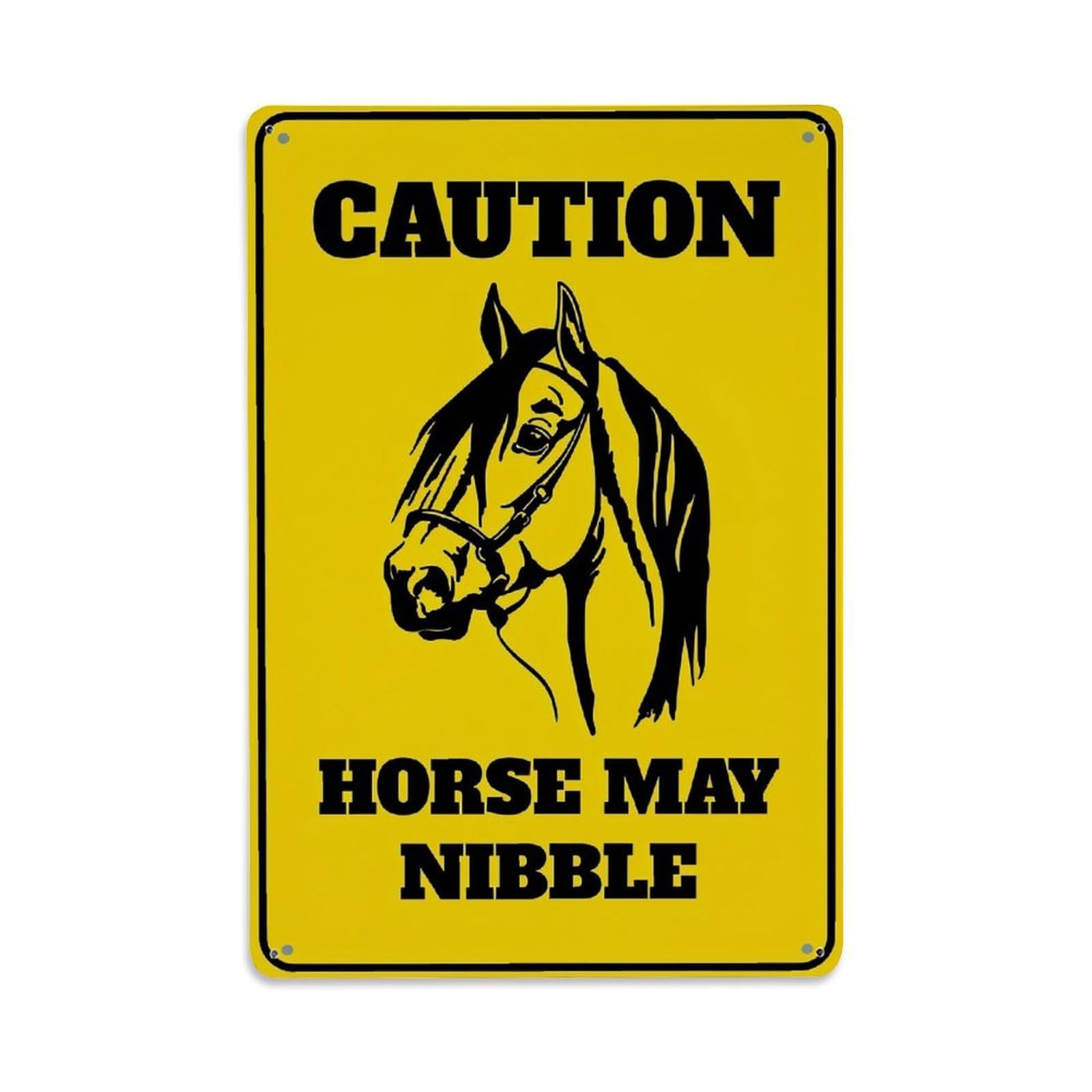 Jdfenggu Vintage Caution Horse May Nibble Retro Metal Tin Sign, Decor Art Poster For Bar, Home, Man Cave, Kitchen, Laundry Room Gift 8X12inch