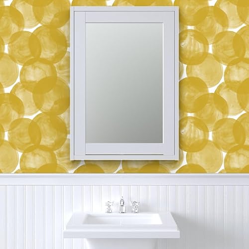 Miniatura 9 de Spoonflower Peel & Stick Wallpaper Swatch - Watercolor Mustard Yellow Gold Polka Dots Geometric Bold Circles Round Custom Removable Wallpaper