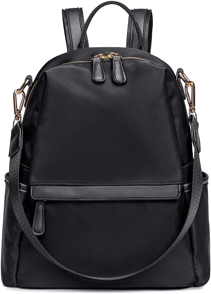 Mn&Sue Waterproof Nylon Casual Backpack Purse for Women Shoulder Bag Rucksack Ladies Travel bags (Style B Black)