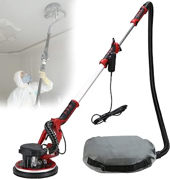 Drywall Sander,1250W Electric Sander Machine,Giraffe Polishing Machine with Vacuum Auto Dust Collection, Variable Speed 800-1900rpm/min,Retractable Wall Sander with Led Lights,10sandpaper