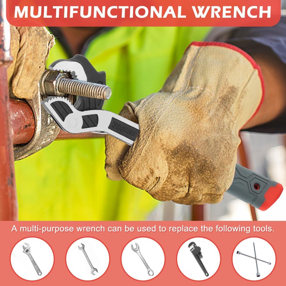 2PCS Adjustable Wrench, 7-15mm,15-35mm Quick Self-Adjusting WrenchSet, Multi-function Auto Size Adjusting 6 Inch & 10 Inch Pipe Wrenches for Car, Bicycle & Plumbing Repairs(black red)