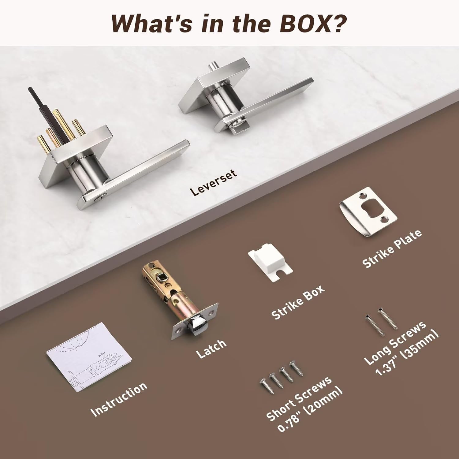 Knobonly 10 Pack Square Privacy Door Levers Interior, Satin Nickel Door Handles with Lock, Keyless Door Handlesets for Bedroom and Bathroom, Indoor Door Knobs Reversible for Right & Left