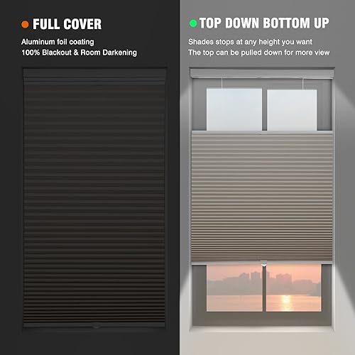 Miniatura 150 de Changshade Persianas celulares opacas de arriba hacia arriba, sin cordones, para ventana de interior, aislamiento térmico, persianas de panal