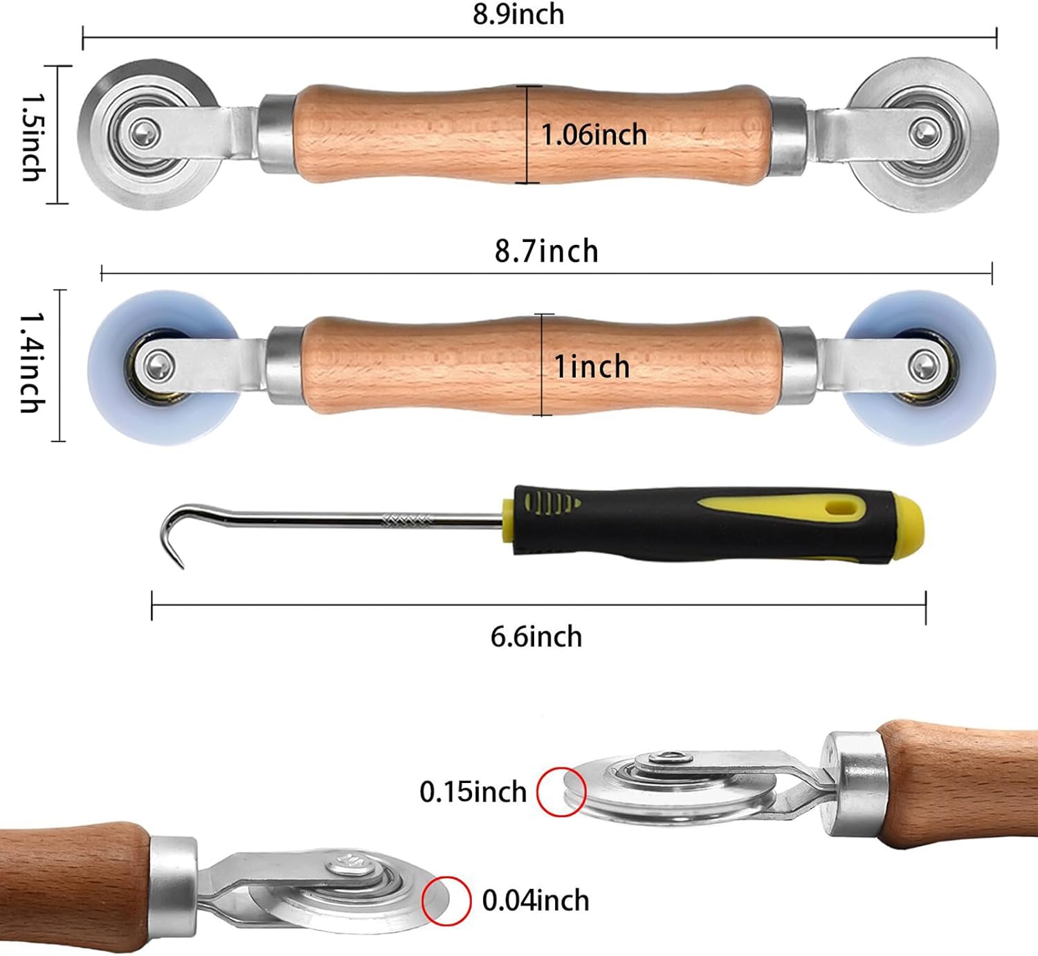 BAYTORY 3Pcs Screen Tool, Window Screen Spline Roller Tool with Wooden Handle and Steel/Nylon Bearing Wheels, Mesh Screen Door Repair Kit Easy to Use
