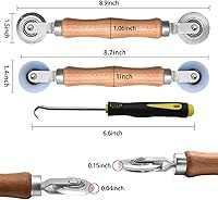 Vista 2 de BAYTORY Herramienta de pantalla de 3 piezas, herramienta de rodillo estriado para ventana con mango de madera y ruedas de rodamiento