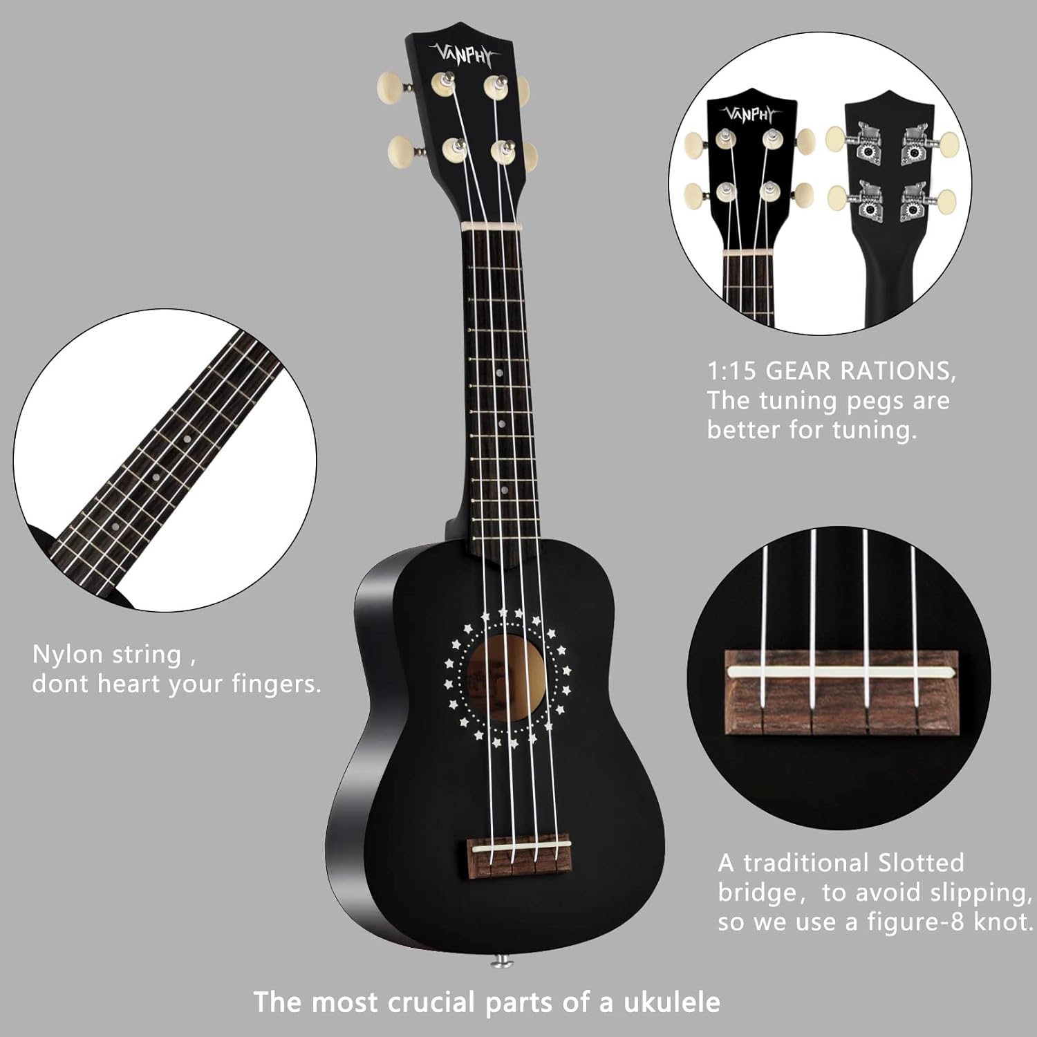 Soprano Ukulele for Beginner with Gig Bag 21 Inch Uke for Starter Hawaiian Soprano Ukalalee Polishing Adults Basswood 21 Inch Uke Bundle with Strap Picks Songbook Cleaning Cloth (Black)