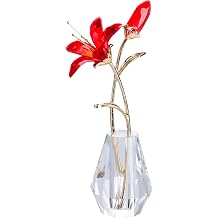 Ornalrist Crystal Lily Flower Figurine with Vase, Handmade Glass Red Lilium Floral Collectible Gifts for Women, Wedding Gifts for Couple Home Party Ornament Red Lily