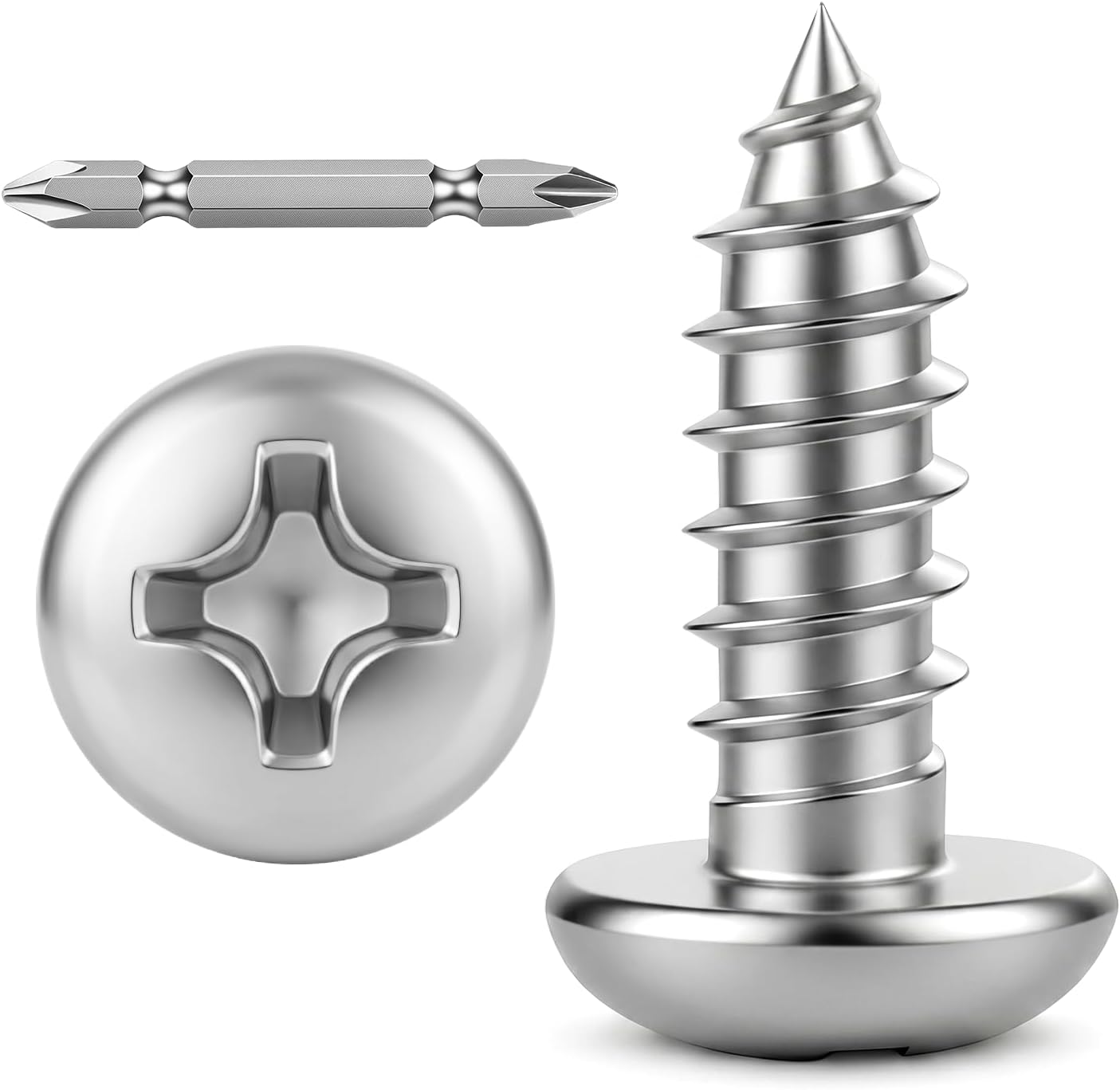 Mellewell #8 x 1/2" Pan Head Self Tapping Screw, Pan Head Sheet Metal Screws Wood Screws, Stainless Steel 304 (18-8), 100 Pack