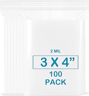 3''X 4'' (Pack of 100) 2 Mil Thick Clear Reclosable Small Zip Plastic Poly Bags With Resealable Lock Seal Zipper for Photo, Jewelry, Bakery, Treats, Travel, Storage, Packaging & Shipping