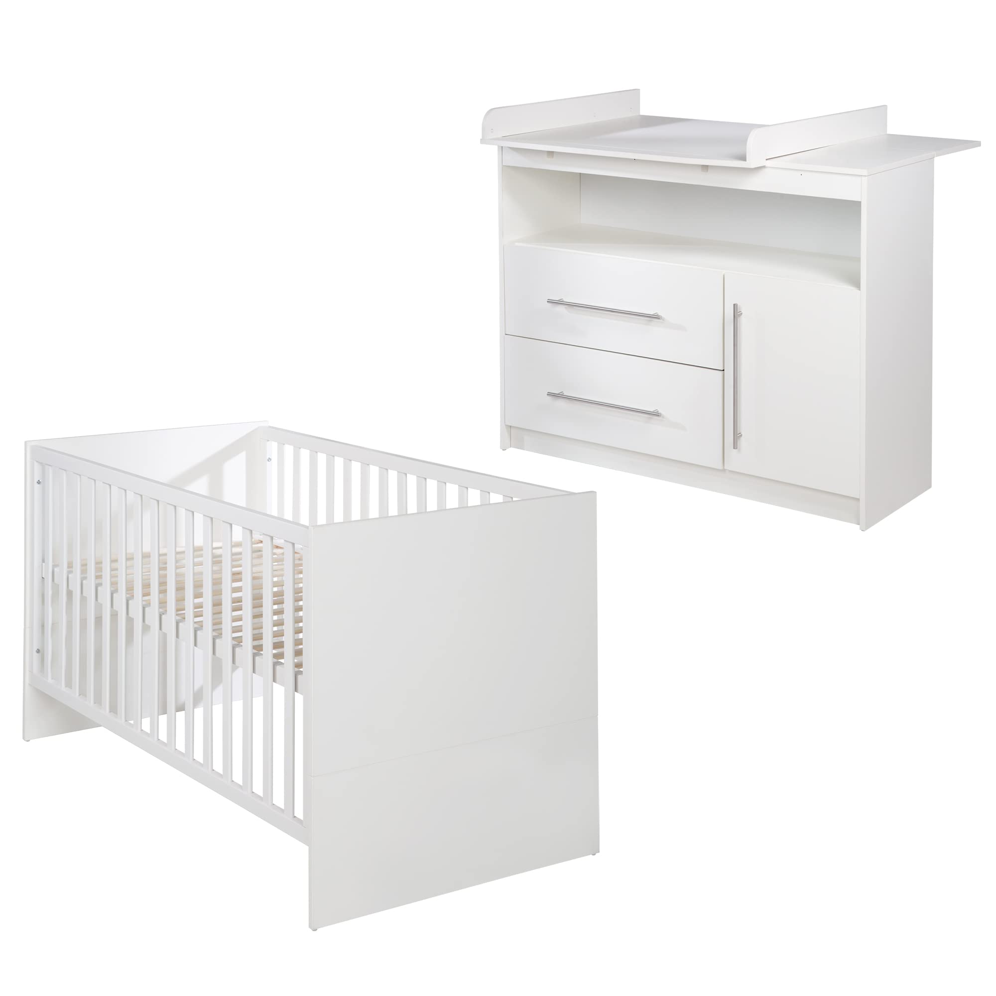 roba Babymöbel Maren - Lot de 2 pièces - Lit d'enfant 70 x 140 cm transformable + commode à langer - Blanc