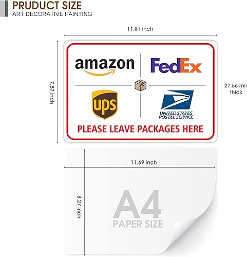 Miniatura 2 de ALKB Cartel de entrega de paquete de aluminio libre de óxido para uso en exteriores, 8 x 12 pulgadas, "Please Leave Package Here" para porche o