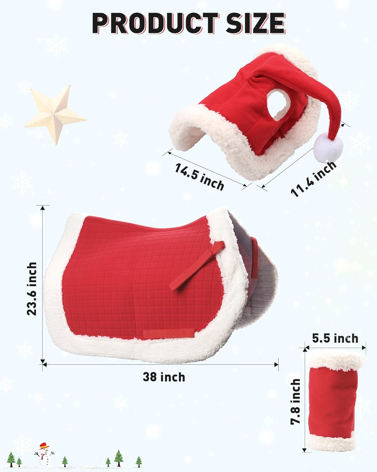 Costume di Natale per cavalli accessori da indossare: Sunnyload Pezzo Sottocoda di Natale Coprigambe da Babbo Natale con pelliccia sintetica Un allegro cappello di Natale per elmo da equitazione