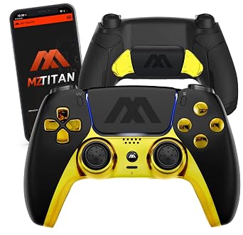MODDEDZONE Smart Extreme Modded Controller + Anti Recoil 2 Remap Buttons & Interchangeable Thumbsticks & Hair Triggers, Tactical Buttons Compatible with PS5 Custom Controller PC Black/Gold