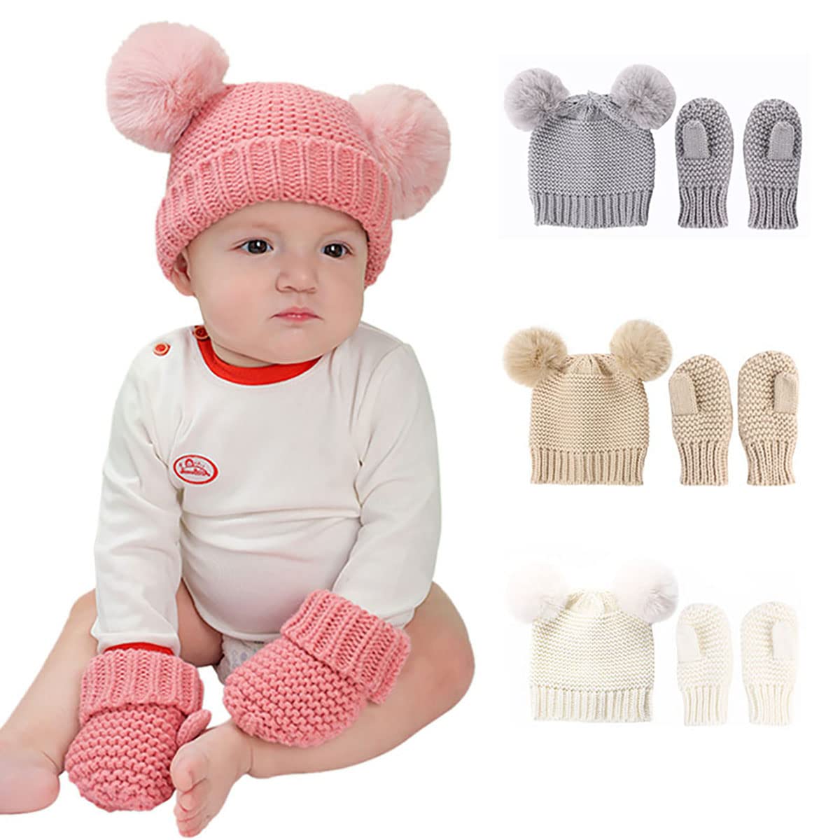 Kleinkind Strickmütze Schal Set, Winter Warm Niedlich Baby Strickmütze Schal Handschuhe Anzug Winter Häkeln 03 Jahre, Grau