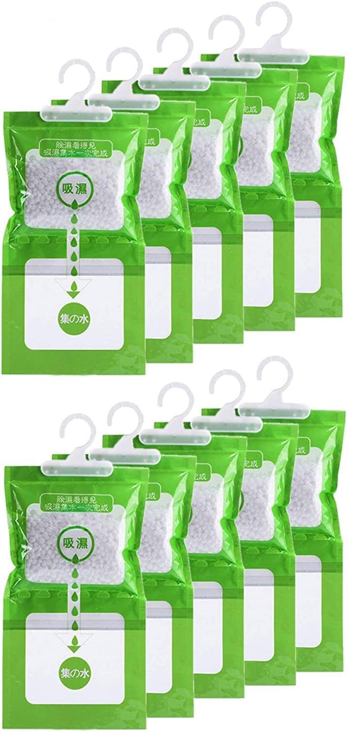 Jiaan Hygroscopic Desiccant Hanging Bag Use for Kitchen Bathroom Wardrobe, Dehumidification Process Could be Witness (10pcs/Pack)