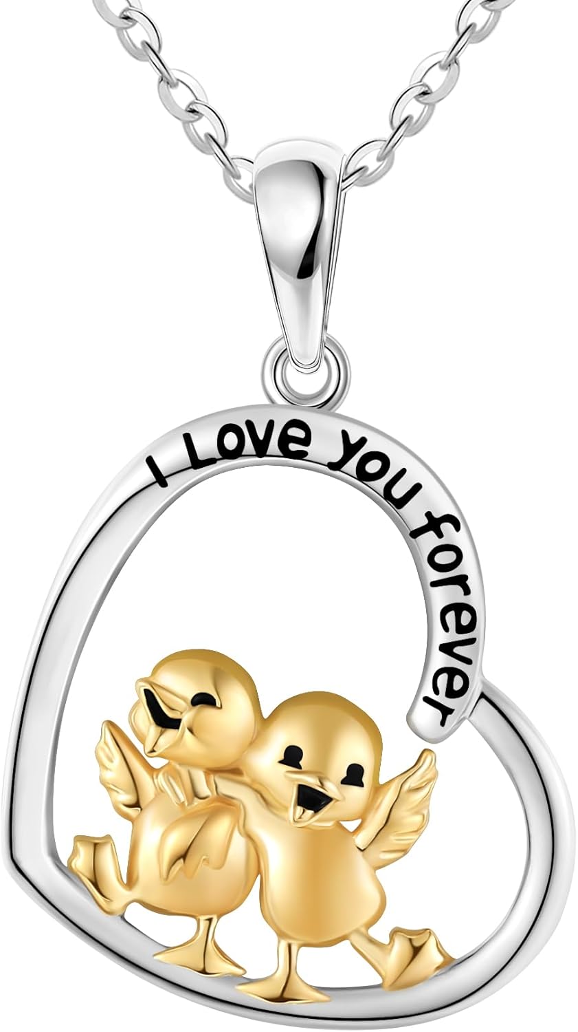 Sterling Silver 925 Cute Animal Necklace Heart Pendant Jewelry Gift For Women Valentine's Day Christmas Gifts