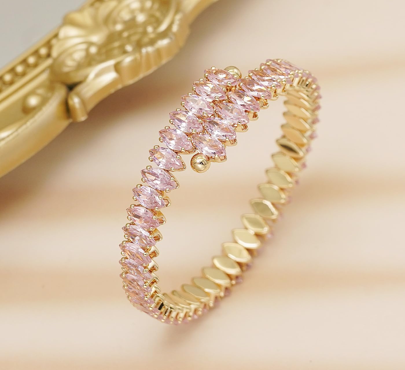 Rhinestone Cuff Bracelet Cubic Zirconia Tennis Bracelets Open Adjustable Elastic Bangle for Women - Image 4