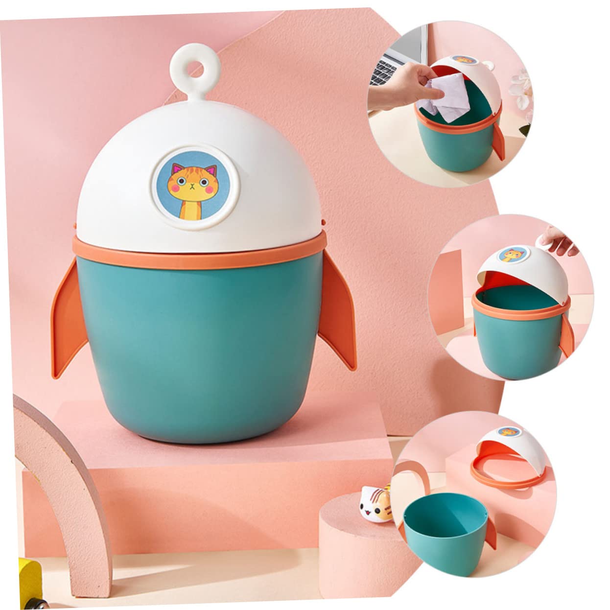 VICASKY Mini Trash Can Small Desktop Waste Paper Container Cartoon Style Compact PP Material for Office Bedroom Living Use Color
