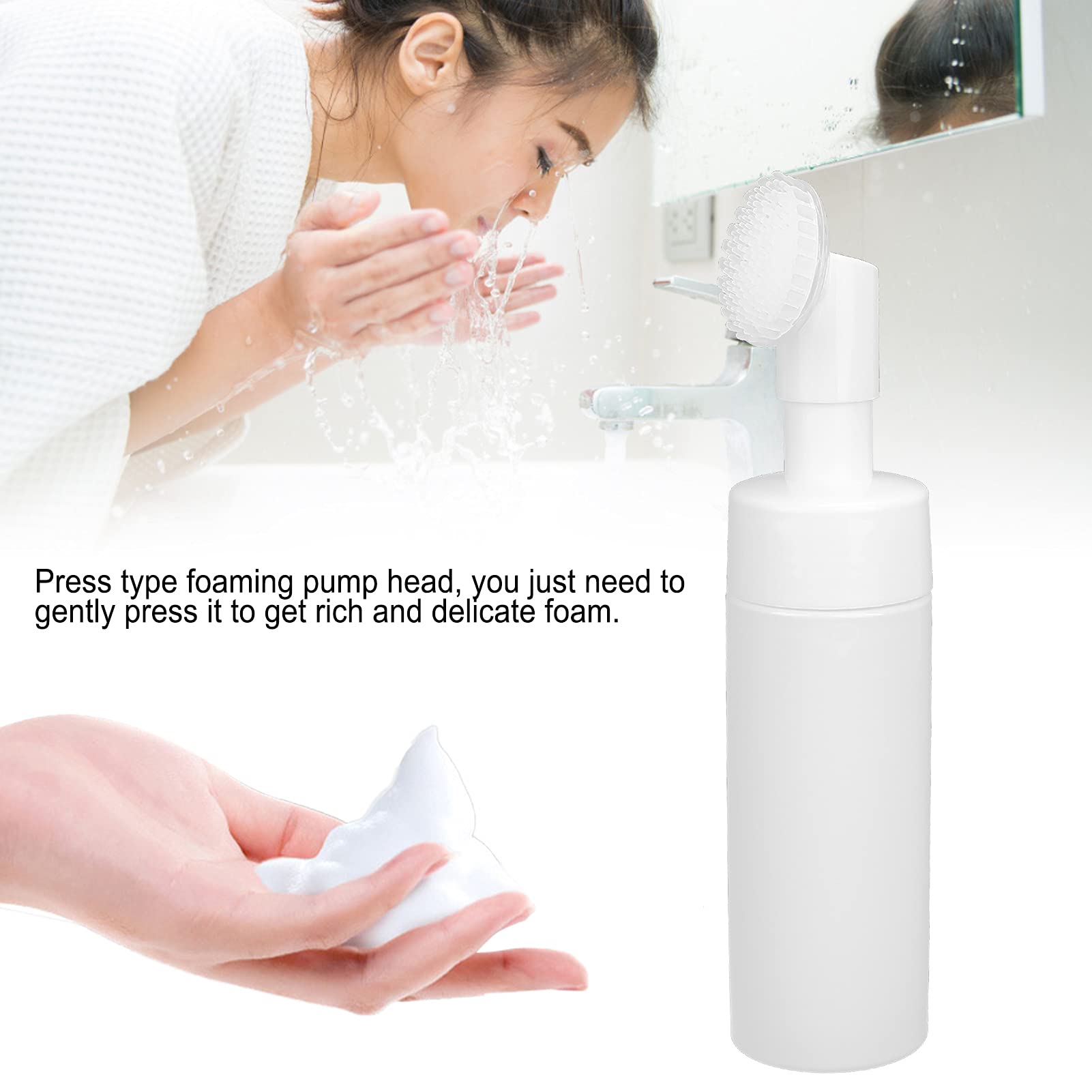 Bottiglia di Schiuma a Spazzola in Silicone Bianco con Bottiglia a Spirale, per Imbottigliarsi la Lozione o il Detergente per il Viso, Ideale i Pori di Pulizia Profonda (200ML)