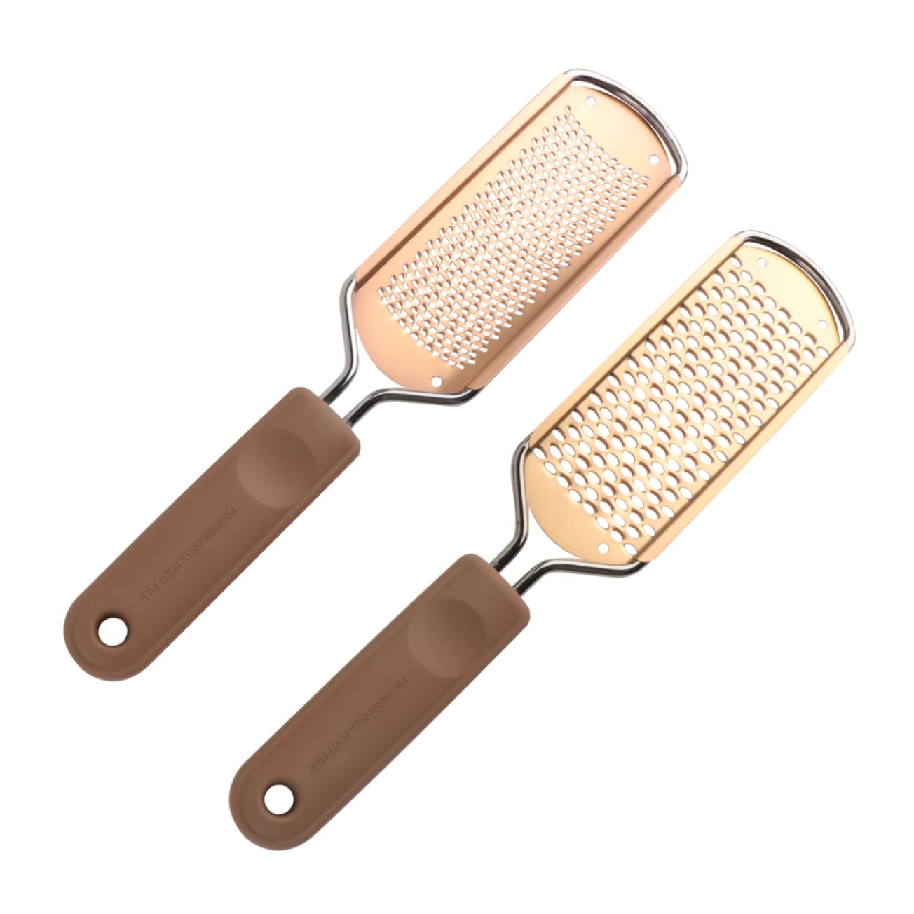 SHERCHPRY 2pcs Stainless Steel Foot File Remover Exfoliating Dead Skin Scrubber with Comfortable Grip for Wet Dry Feet Rose Gold Finish