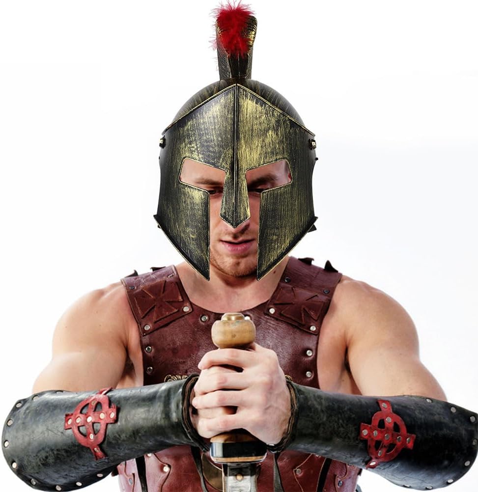 Vaguelly 2pcs Roman Helmet: Medieval Helmet Warrior Headwear Viking Costume Supplies For Halloween Party Cosplay Masquerade Stage Performances