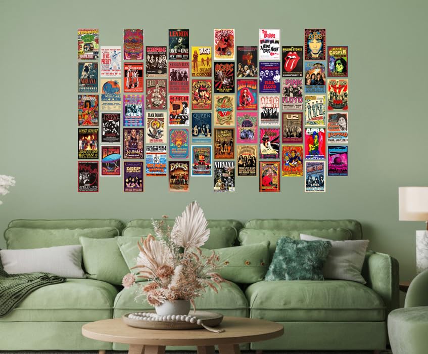 Image of Pack of 54 Rockband Wall Collage Kit Posters - 4 x 6 Inches Wall Decor Poster - Wall Art For Bedroom, Living room, Office - 1 Tissue Tape