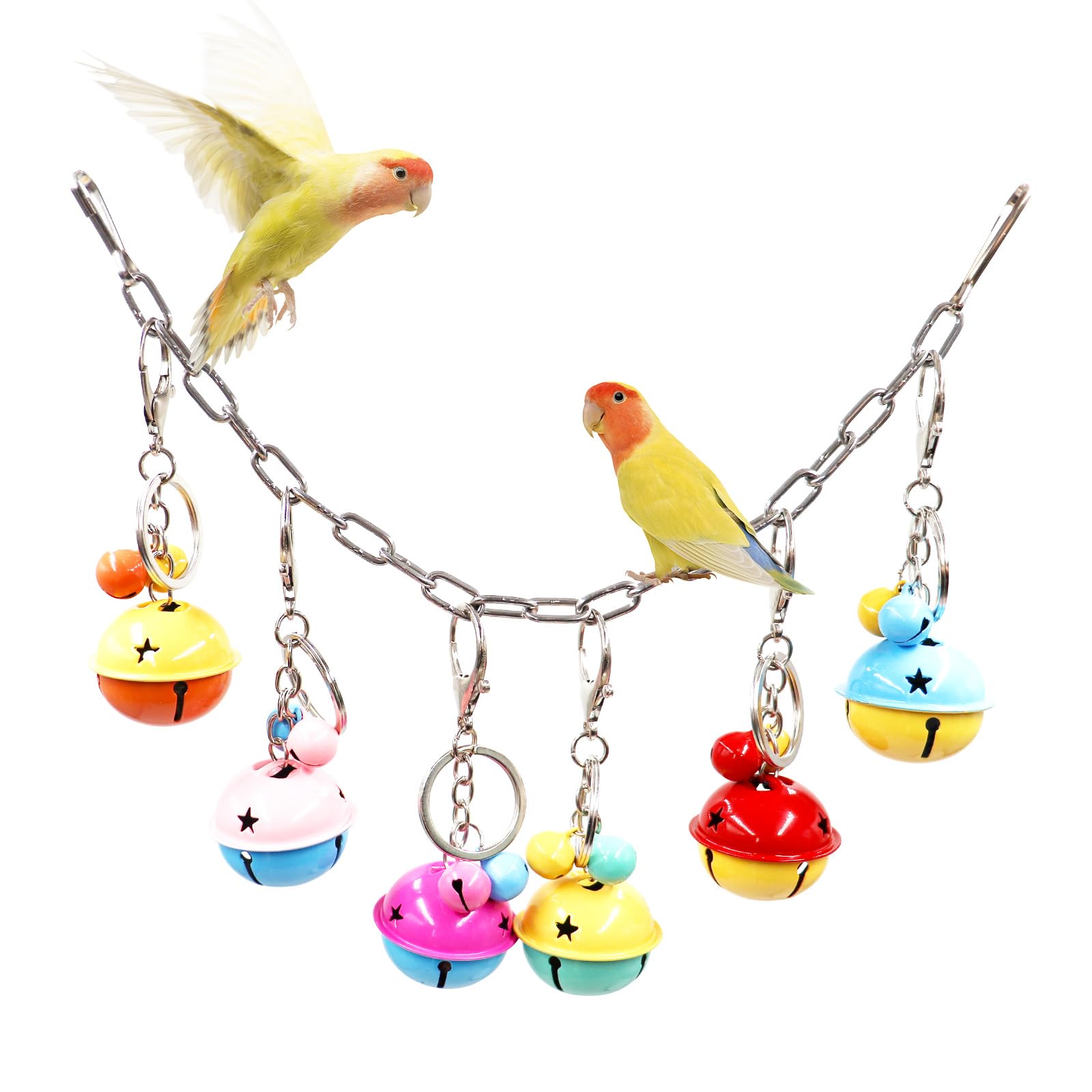 Oooct Bird Swing Bells Toys, Colorful Parrot Metal Bells, Hanging Bird Chewing Toys, Bird Cage Accessories, Suitable for Small to Medium Birds Budgie Lovebirds Conures Parakeets Cockatiels Rats