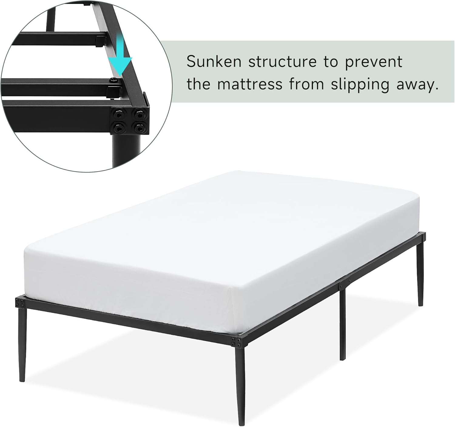 IDEALHOUSE14 Inch Twin Bed Frame No Box Spring Needed, Metal Platform Twin Size Bed Frame, Heavy Duty, Easy Assembly and Noise Free, Black