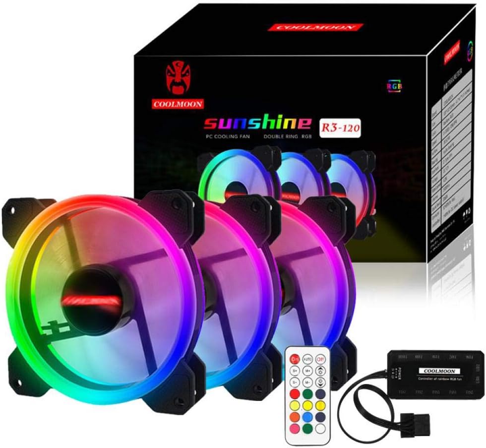 Kit RGB LED PWM Case Fans 120mm with Remote Controller Fan Hub and Extension, Hamkot Quiet Edition High Airflow Adjustable Colorful PC Case CPU Computer Cooling with Coolers, Radiators System (3 pcs)