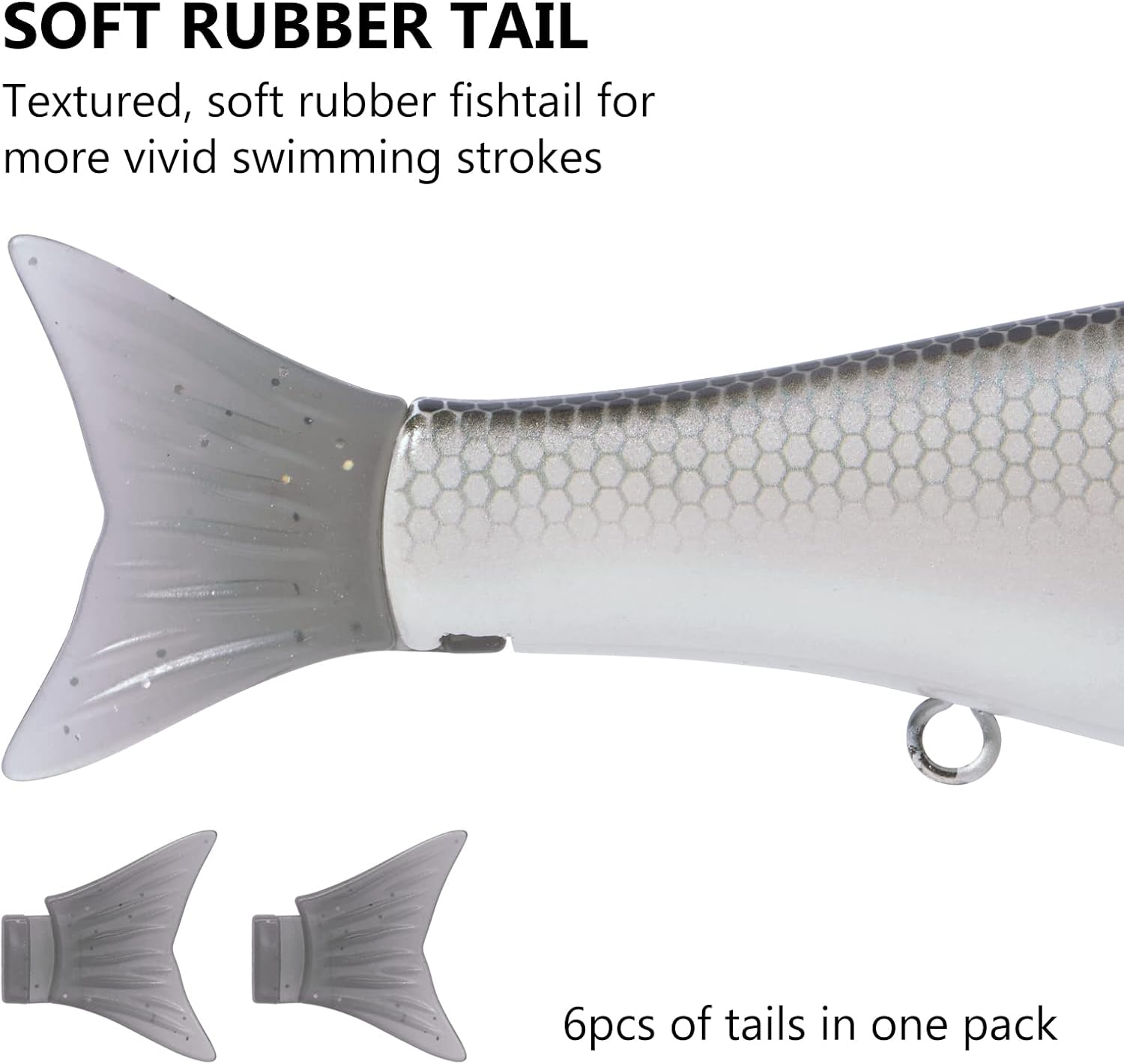 Bassdash SwimShad Glide Baits Jointed Swimbait Bass Pike Salmon Trout Muskie Fishing Lure (6-Pack of Rubber Tails, 7in/2.2oz) - Image 3