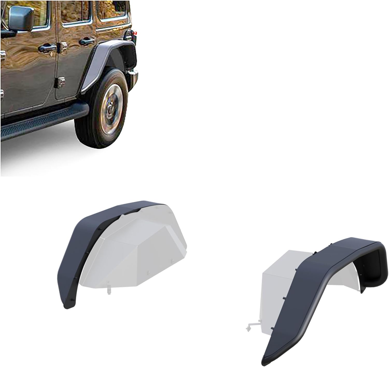 Black Horse Tubular Rear Fender Flares Matte Black Compatible with 18-26 Jeep Wrangler JL 2 & 4 Door (Incl. 21-24 4xe)-TFFJL2