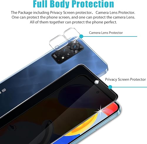 Miniatura 4 de Zeking 2+2 Paquete para Xiaomi Redmi Note 11 Pro 5G Protector de pantalla de vidrio templado de privacidad (paquete de 2) + protector de lente de