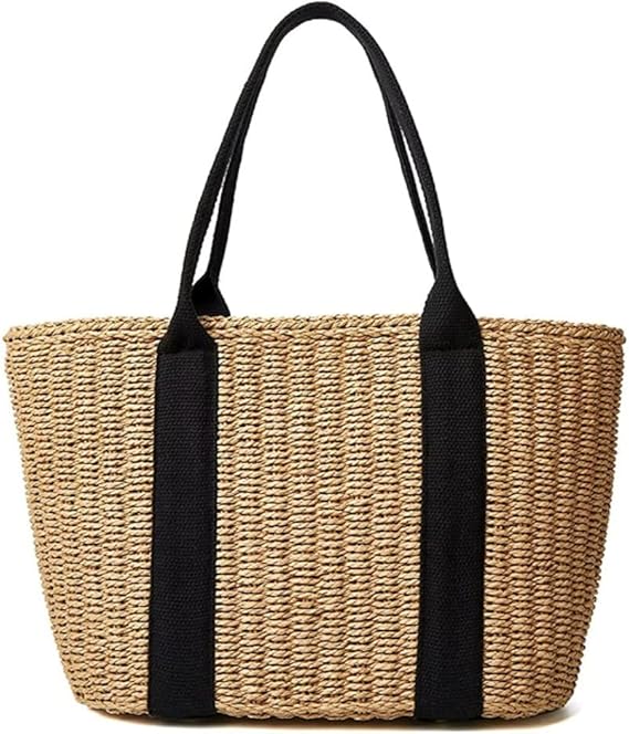 Women Straw Bags Summer Beach Large Tote Bag Handmade Woven Shoulder Crossbody Handbag Lip Stick