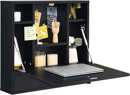 Miniatura 3 de CHEFJOY - Escritorio flotante 2 en 1 con mesa plegable, escritorio plegable para laptop con compartimentos de almacenamiento, ahorro de espacio para