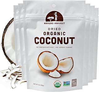 Mavuno Harvest Coconut Chips Dried Fruit Snack | Unsweetened Organic Dried Coconut Strips | Gluten Free Snack | Healthy Snacks for Kids and Adults | Vegan, Non GMO, Direct Trade | 2 Ounce, Pack of 6