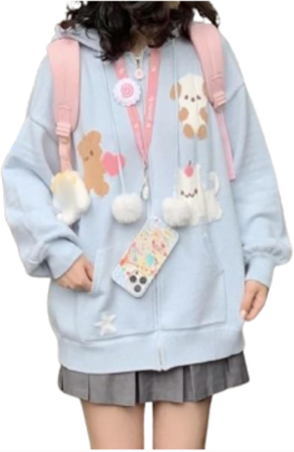 Kawaii Animal Graphic Knitted Cardigan Cutecore Cat Print Sweater Star Sweater Shoujo