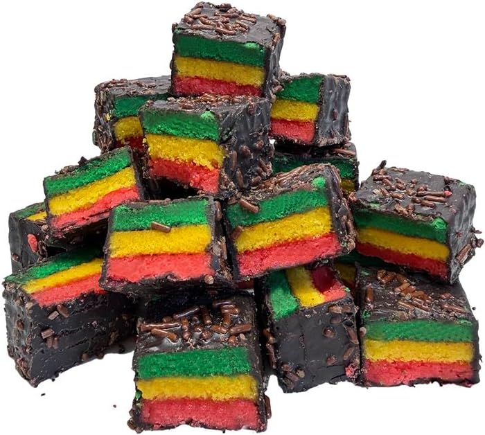 Italian Rainbow Cookies Gift Box – Almond Layer Cake Bites with Raspberry Jam & Chocolate Coating, Soft & Moist Italian Dessert, Ready-to-Serve Party