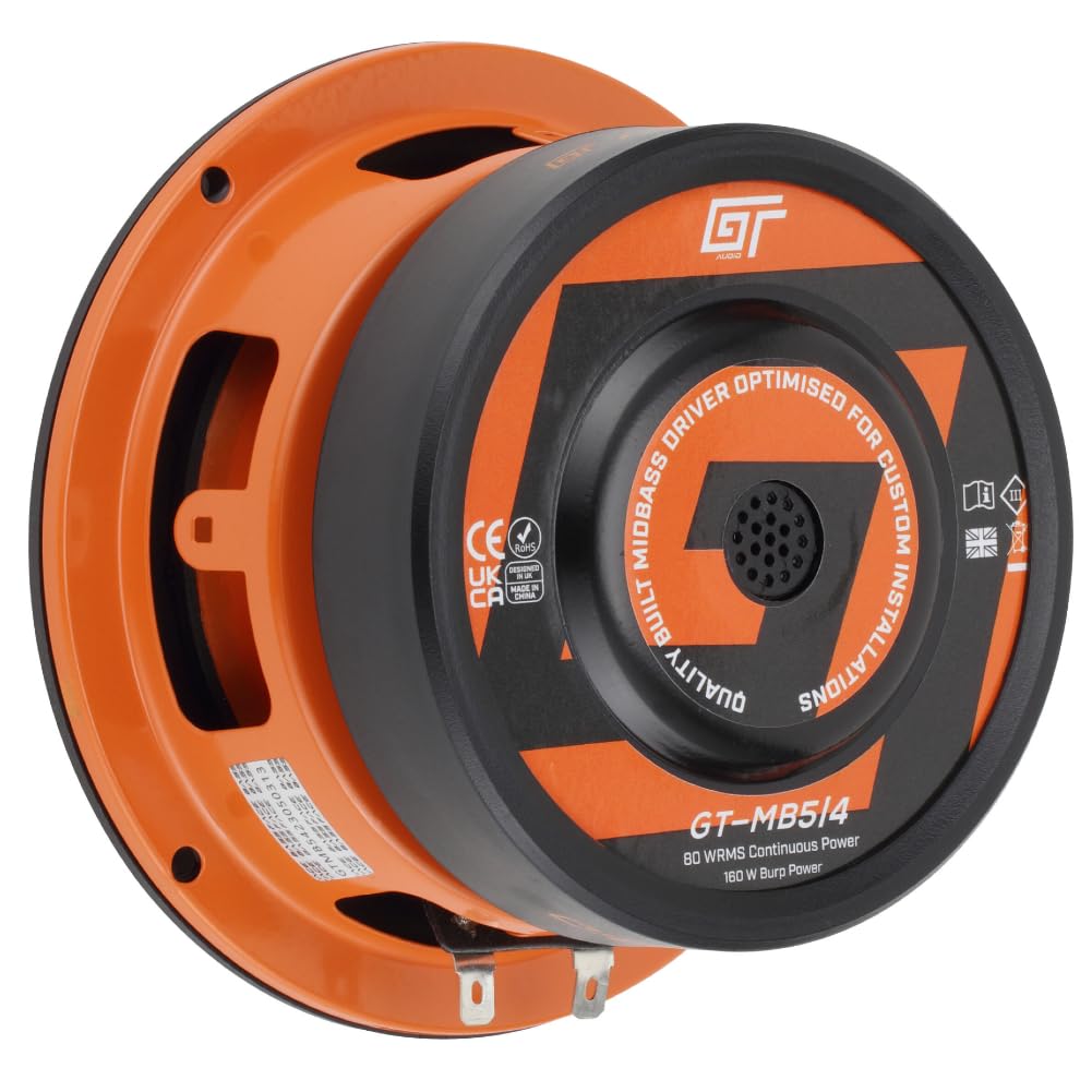 KIT SET PER BASS FACE GT AUDIO GT-MB5/4 1 woofer midbass da 13 cm 130 mm 5" di diametro, 80 watt rms 160 watt max, impedenza 4 ohm, portiere sportelli, per auto, 1 pezzo