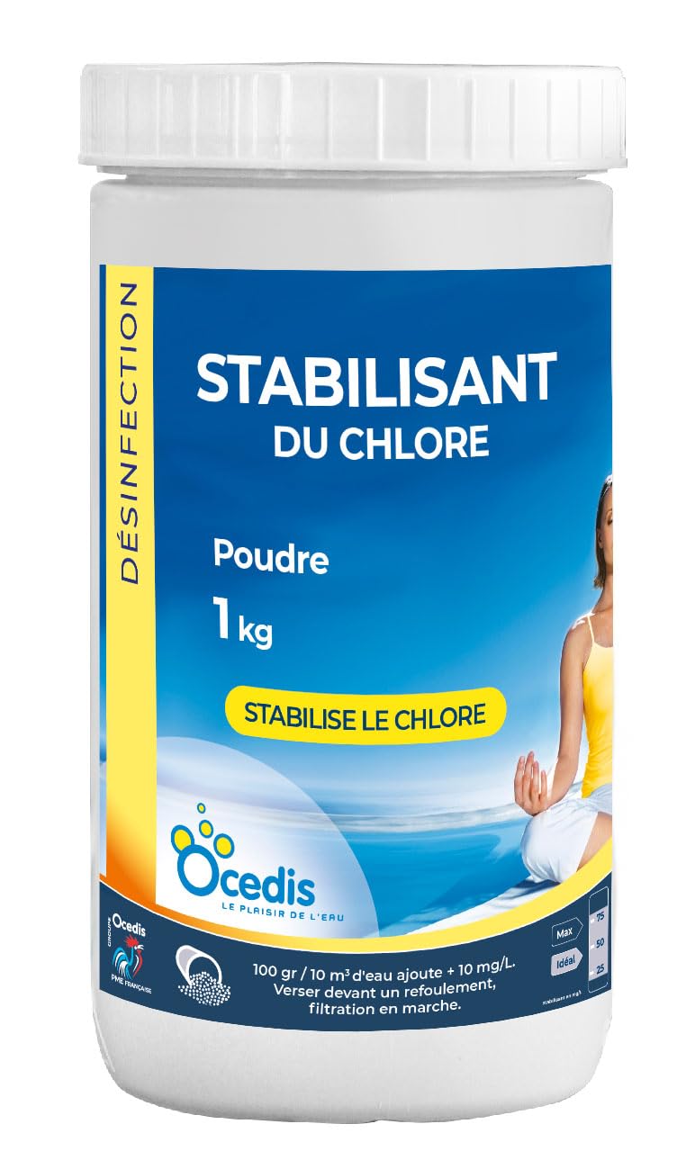 OCEDIS STABILISANT du Chlore Poudre - 1kg | Stabilisant - Stabilisateur du Chlore + 10 Tests HPS OFFERTS 6 en 1