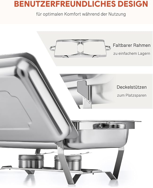 Wilprep Rozsdamentes Acél Chafing Dish Szett - 9L Ételmelegítő Tálalóedény Büféhez, 10 Tálcával, 140°C-ig, Vendéglátáshoz és Rendezvényekhez