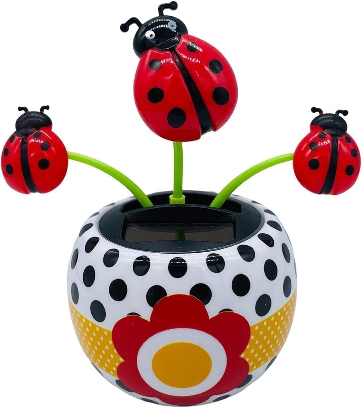 1Pc Red Ladybug Solar Powered Dancing, Solar Swinging Flip Flap Flower Animated Bobblehead Dancer Toy
