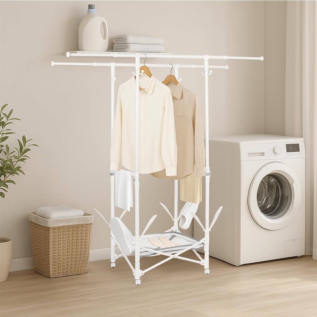 Tendedero plegable para interiores, torre extensible con alas, zapatero, diseño de ahorro de espacio para uso doméstico, conveniente solución de lavandería