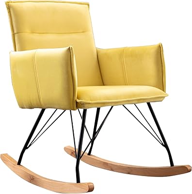 Velvet Rocking Chair Upholstered Accent Rocker Chair Comfy Accent Rocker Chair for Babies Nursery/Living Room and Bedroom Comfy Side Armchair for Living Room and Bedroom（Yellow）