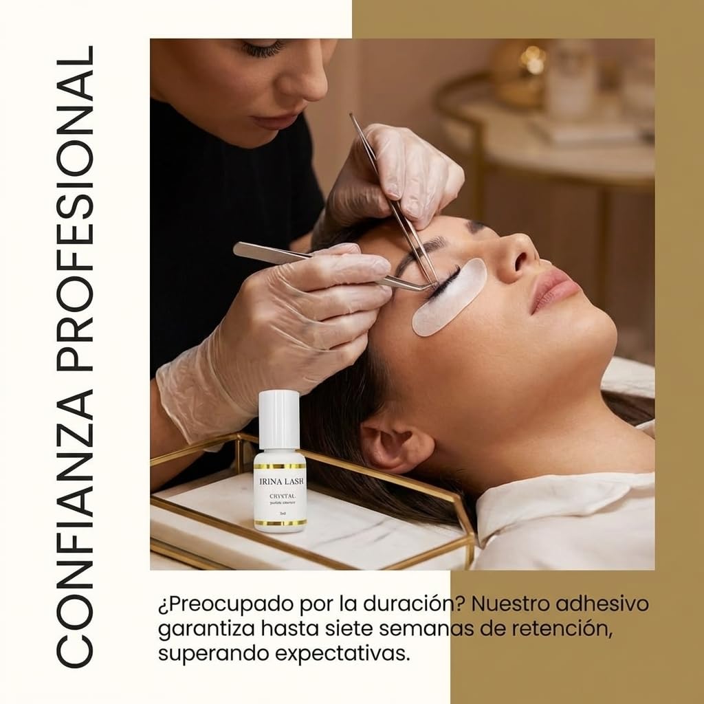 Pegamento Pestañas pelo a pelo Transparente Crystal, Registro Sanitario, Secado Rápido 1 seg, 7 sem retención, 5 ml para Extensiones - Irina Lash
