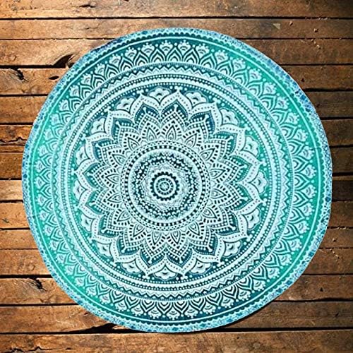 Rajsthaniartdecor Ombre Mandala Roundie Beach Indian Tapestry Hippy Gypsy Cotton Tablecloth Hippie Boho Mandala Decor Meditation Yoga Mat Towel Bohemian Spread Cover Sheet Dining Round Table Cloths