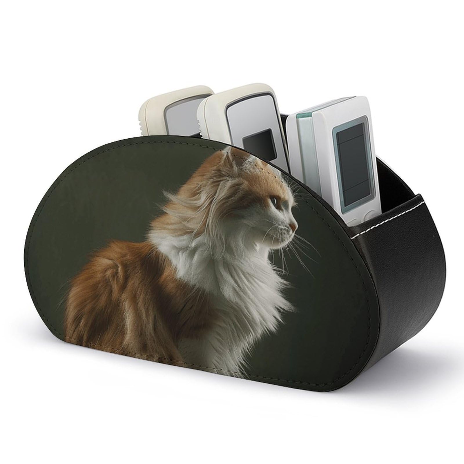 Organiseur de télécommande chat orange en cuir à 5 compartiments