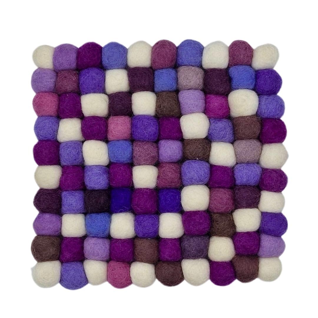 Grült Home Trivet - Felt Trivet for Cups, Pots, Pans and Cups, Hand-Felted in Nepal (Purple, Square 10 cm)