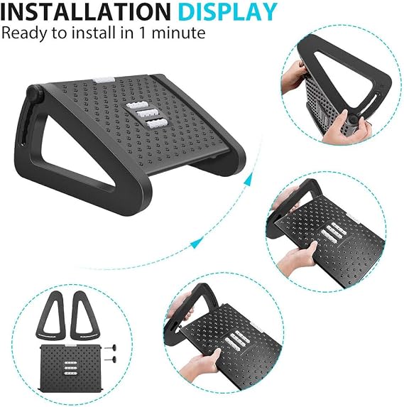 Foot Rest Under Desk, Adjustable Height Footrest Ergonomic Foot Stool with Roller Massager for Office, Pressure Relief, Straightening The Hunchback, Under Desk, Home